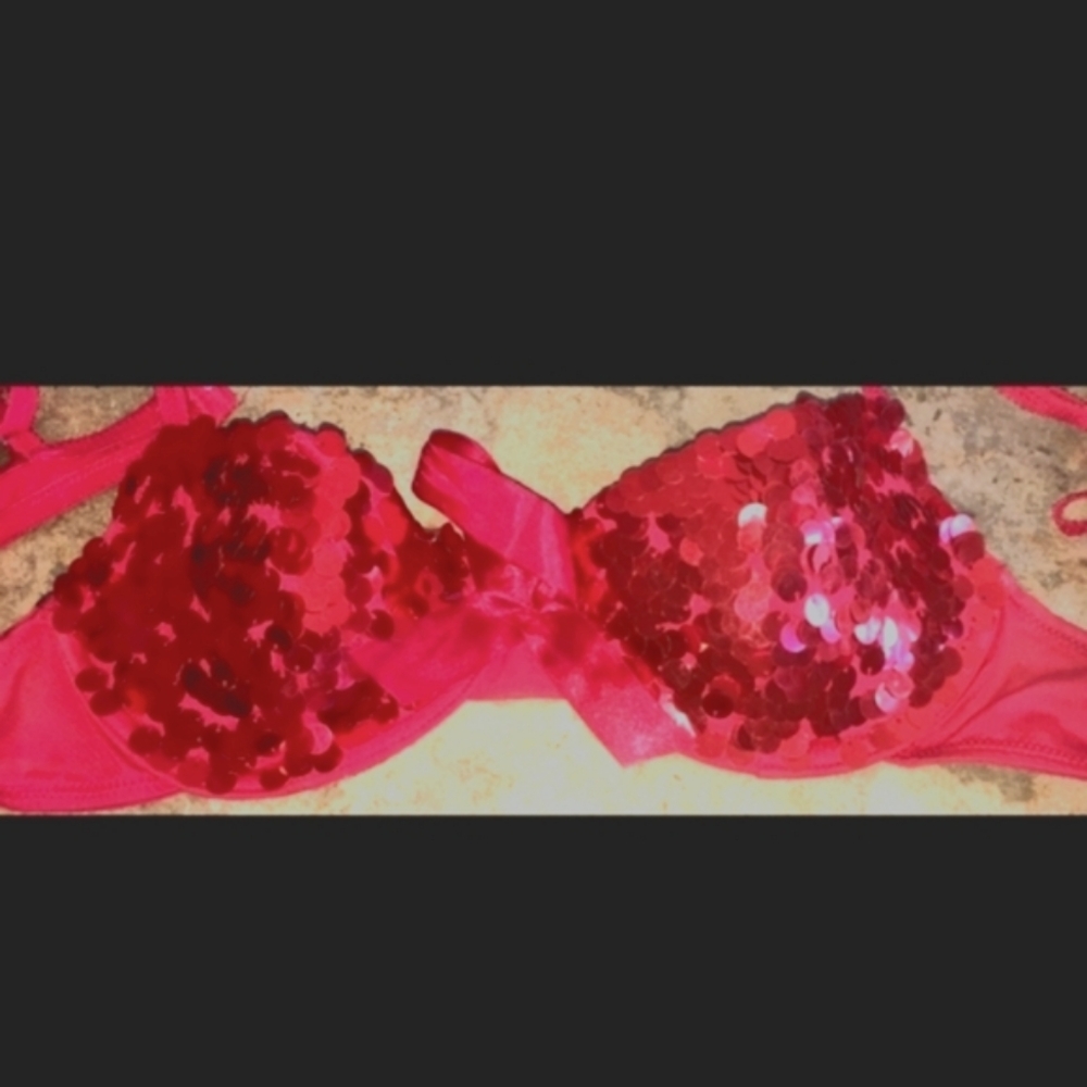 Victoria's Secret Red Sequin Push Up Bra, 32C